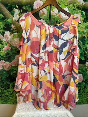 2X Multicolor Floral Blouse